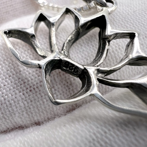 .925 Sterling Silver Lotus Flower Necklace - Picture 12 of 14